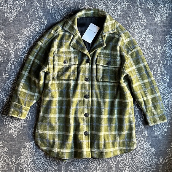 Anine Bing Oakley Sample Jacket in Olive Plaid Size Small